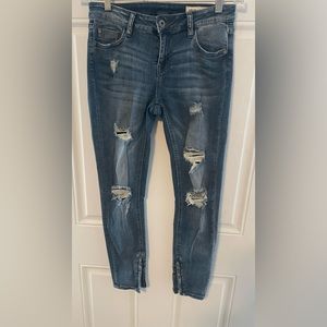 Pistola Straight Jeans Size 26 Blue Distressed Ripped Zip Hem Fly Pockets